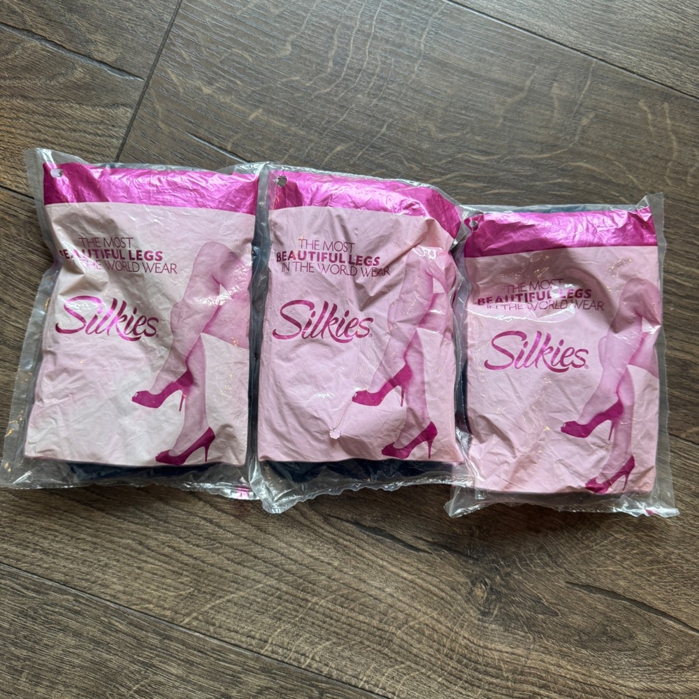 Vintage Silkies Control Top Pantyhose M Navy Blue NOS Deadstock Lot of 3